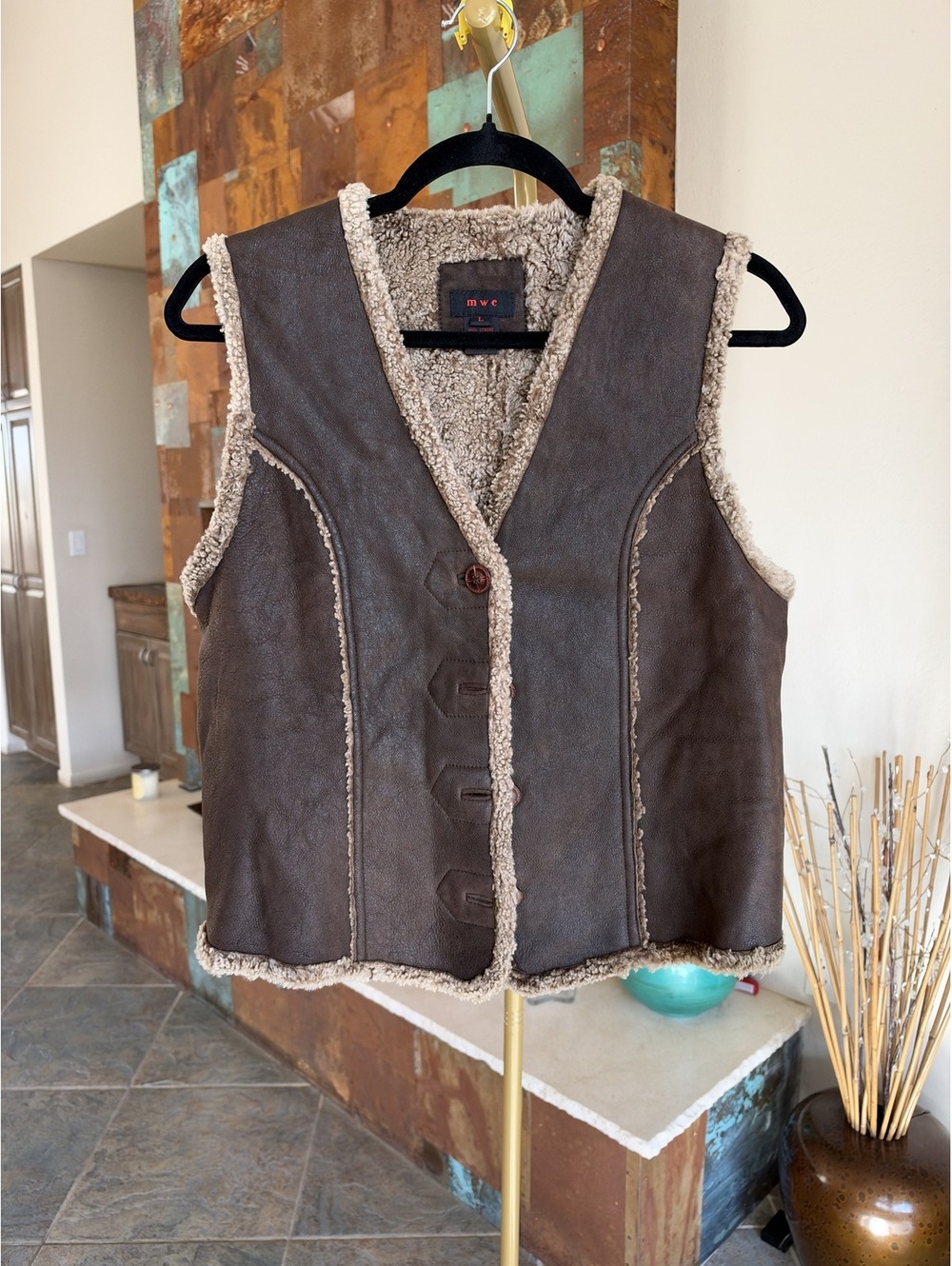 Vintage MWC Brown Leather Shearling Lined Gilet Vest Women’s M